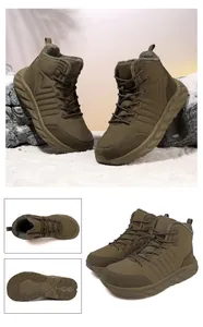Detailansicht der olivgrünen Schneestiefel mit dickem Plüschfutter und rutschfester Gummisohle