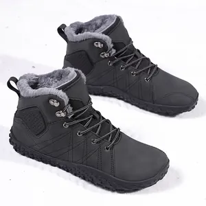 Detail view of winter snow boot featuring warm plush lining and non-slip rubber sole