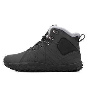 Detail view of the plush warm faux fur lining inside the grey winter outdoor boots