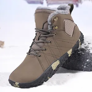 Waterproof brown winter snow boots with warm faux fur lining and anti-slip rubber soles