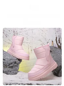 Bottes de neige roses imperméables pour enfants avec semelle épaisse antidérapante