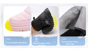 Détails de la semelle flexible 1/3 et de la fermeture velcro sur ces bottes de neige enfant