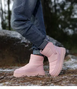 Bottes de neige matelassées roses pour enfants avec semelles épaisses antidérapantes