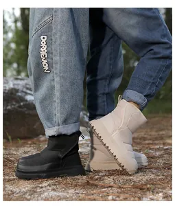 Détails des bottes de neige d'hiver avec tissu matelassé et semelles épaisses antidérapantes