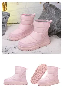 Bottes de neige roses pour enfants avec tissu matelassé chaud et semelles antidérapantes