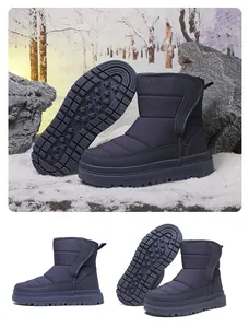 Détails de bottes de neige matelassées bleu marine avec semelles en caoutchouc antidérapantes