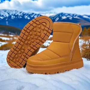 Bottes de Neige Matelassées pour Enfants Chaudes Doublées de Peluche Antidérapantes Imperméables Chaussures d'Hiver pour Garçons Filles Enfants Extérieur Bottes Velcro