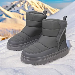 Bottes de neige gris foncé imperméables pour enfants avec semelles épaisses antidérapantes