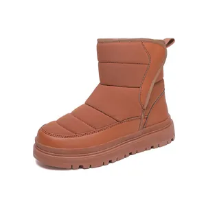 Bottes de neige matelassées caramel pour enfants avec semelle antidérapante épaisse