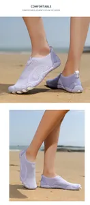 Detail of lavender quick-dry water shoes with breathable mesh and flexible rubber sole