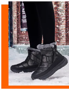 Details von Winter-Schneestiefeln mit wasserfestem Camo-Stoff und warmem Futter