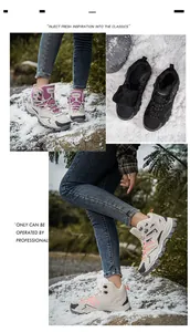 Close-up of durable high-top hiking boots with anti-slip rubber soles for outdoor snow trekking