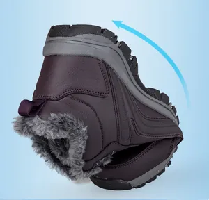 Detail showing the flexible anti-slip sole and warm fur lining of purple winter boots