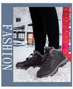 Women's winter snow boots featuring thick faux fur collar and non-slip rubber soles in snow