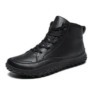 Botas de senderismo de cuero negro con cordones y suela antideslizante para exteriores