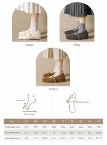 Guida alle taglie dettagliata per ballerine in peluche con misure precise del piede