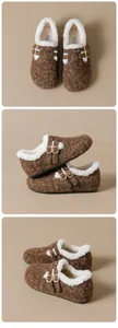 Vue détaillée des sabots Birkenstock en polaire marron avec doublure chaude et boucles dorées