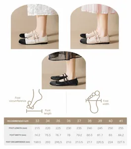 Guide des tailles détaillé pour ballerines Mary Jane bicolores avec instructions de mesure