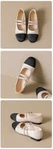 Détails des ballerines Mary Jane bicolores avec boucles en strass et bout noir contrasté