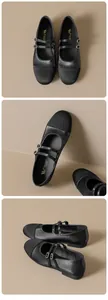 Détail de ballerines Mary Jane noires avec doubles brides et boucles en forme de cœur