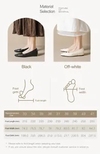 Size chart for pointed-toe flats including foot length, width, and circumference measurements