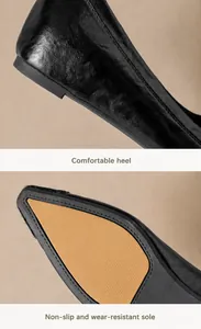 Detail view of the comfortable heel and non-slip sole of these black leather flats