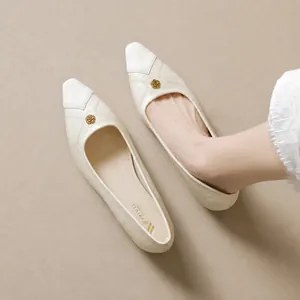 Elegant Pointed Toe Single Shoes For Women Microfiber Leather Flats With Golden Rose Metal Buckle Internal Heightened Single Shoes