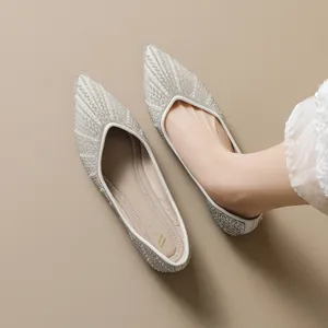 Scarpe Basse da Donna Stile Fata con Strass e Perle in Microfibra Eleganti Slip-on Matrimonio Festa Punta Quadrata