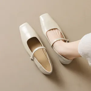 French Style Women Mary Jane Flats Square Toe Microfiber Buckle Strap Low Heel Retro Casual Single Shoes For Women