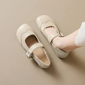 Zapatos Mary Jane Vintage De Punta Redonda Para Mujer Microfibra Zapatos Planos Con Hebilla Detalle Perforado Brogue Casuales
