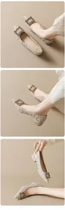 Detail of elegant pointed-toe pump shoes with rhinestone buckle and pleated texture