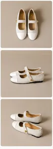 Vues détaillées de ballerines Mary Jane style français en tweed blanc et cuir lisse