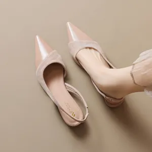 Women Pointed Toe Slingback Flats Patchwork Patent Leather Microfiber Elegant Casual French Style Dress Shoes For Office Party