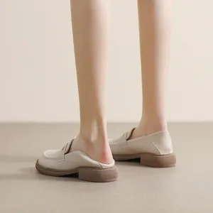 Chic beige chunky platform loafers for women with soft leather and anti-slip brown soles