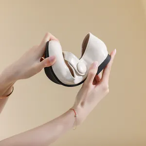 Flexible cream round toe Mary Jane flats with soft sole and stylish strap detail