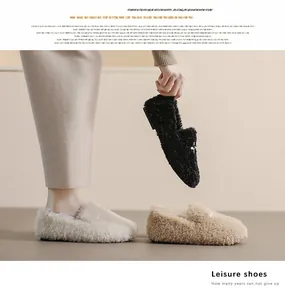 Detail of plush faux fur loafers showing soft texture and cozy round toe design