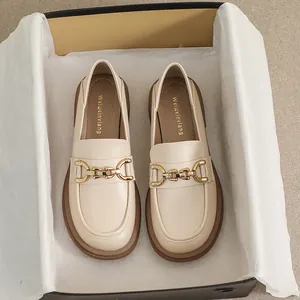 Mocassins pour Femmes Style Britannique Talon Épais Semelle Épaisse Mors de Cheval Cuir Microfibre Confort Quotidien Chaussures de Bureau