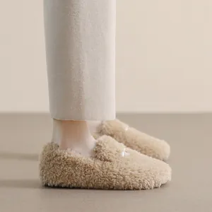 Chic beige faux fur loafers for women, cozy plush slip-on shoes with soft flat soles