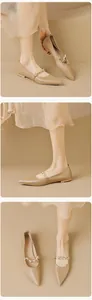 Elegante spitze Ballerinas in Beige mit dekorativer Perlenkette für Damen