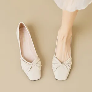 Women's Square Toe Flat Shoes Knotted Microfiber Leather Loafers Soft Sole Slip On Commuter Ballet Flats Casual Office Walking Shoes