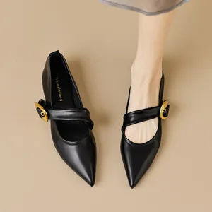 Women Pointed Toe Mary Jane Flats Microfiber Leather Solid Color Shallow Mouth Soft Flat Shoes For Daily Casual Office Work