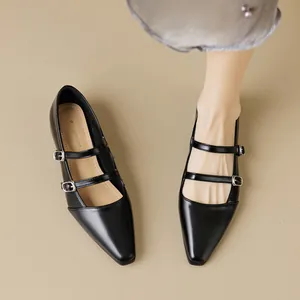 Französischer Retro Damen Mary Jane Schuhe Spitze Zehen Doppelriemen Blockabsatz Mikrofaser Elegant Lässig Halbschuhe