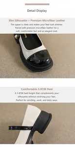 Detail van de 5,0cm hakhoogte op zwart-witte Mary Jane schoenen met parelbandje