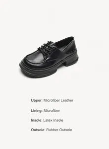 Detail view of 5cm platform derby shoe featuring microfiber leather and rubber sole