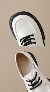 Detail of off-white platform loafers showing fine stitching and soft inner lining