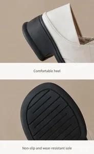 Detail of chunky platform heel and non-slip rubber sole on beige leather loafers