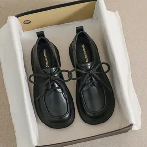 Γυναικεία Vintage Παπούτσια Oxford από Δέρμα Μικροϊνών Κορδόνια Χοντρή Σόλα Στρογγυλή Μύτη Πλατφόρμα Loafers Τακούνι 4cm