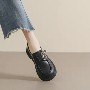Retro black leather platform Mary Janes with gold buckles and non-slip rubber soles