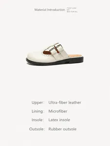 Detail view of beige Mary Jane mule shoes with 2.0cm heel and soft latex insole