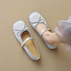 Scarpe Mary Jane Basse da Donna Stile Francese Decorazione con Fiocco Tomaia in Raso Opaco Ballerine Comode per Uso Quotidiano